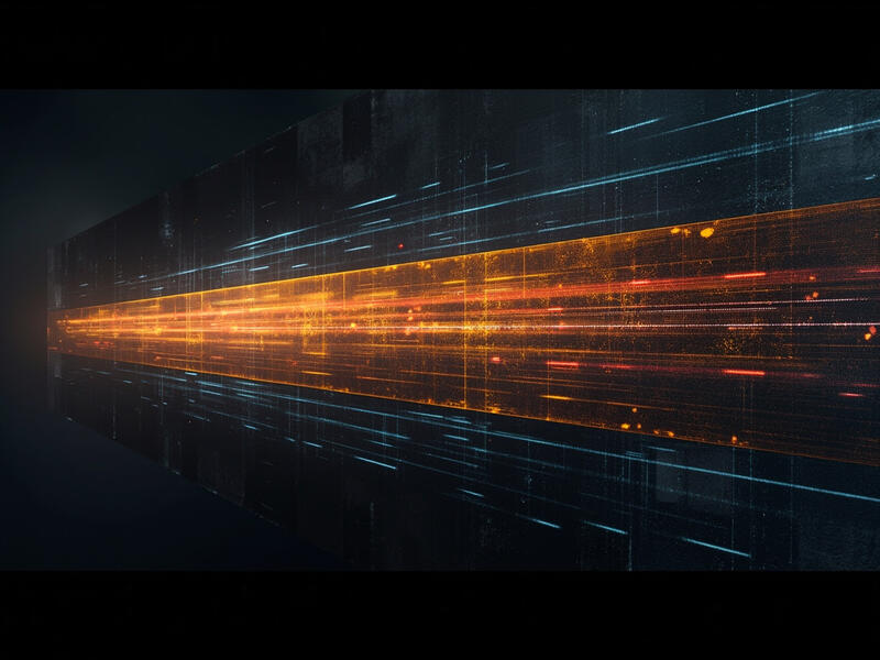 AI agent guardrails — a glowing amber barrier filtering malicious data streams while allowing clean data to reach the neural network core