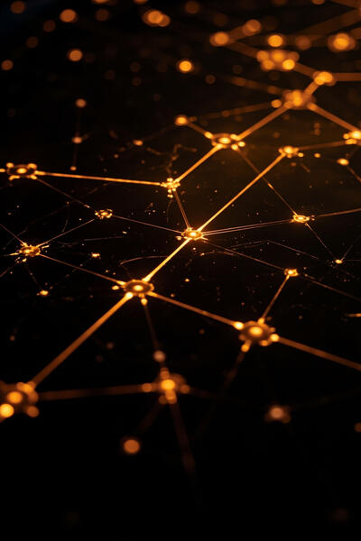 AI agent knowledge retrieval visualization with interconnected nodes and data streams