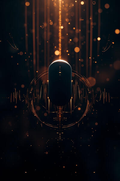 AI voice agent visualization with sound waves and neural network patterns